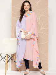 Lavender & Peach Colourblocked Kaftan Kurta-AHKFCRDP-6061-ICH