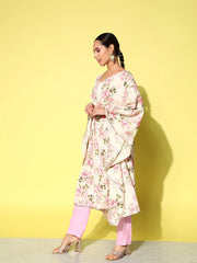 Women Floral Printed Flared Sleeves Gotta Patti Floral Crepe Kaftan Kurta-AHKFCRDP-6062