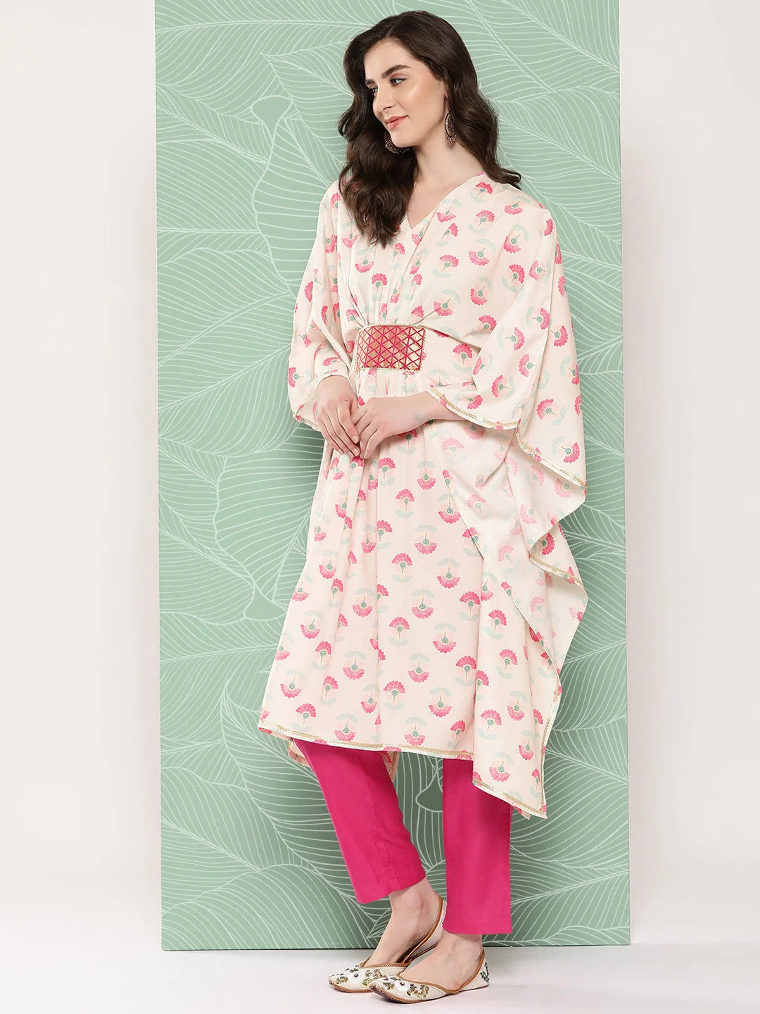 Floral Printed Kaftan Kurta with Gotta Patti | Resort Wear