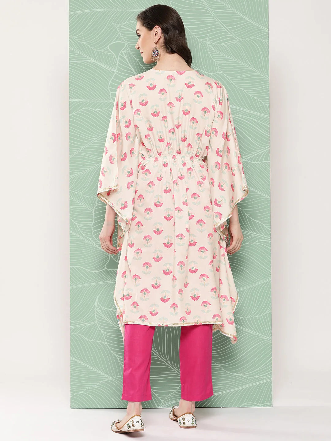 Floral Printed Kaftan Kurta with Gotta Patti | Resort Wear