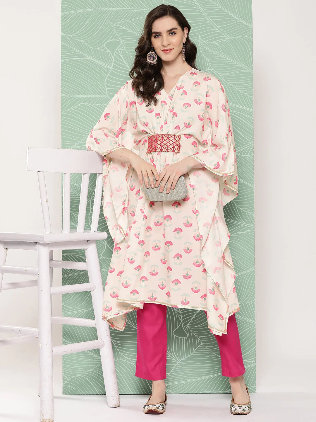 Floral Printed Kaftan Kurta with Gotta Patti | Resort Wear
