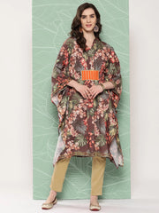 Women Floral Printed Flared Sleeves Gotta Patti Crepe Kaftan Kurta-AHKFCRDP-6067-ICH
