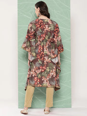 Women Floral Printed Flared Sleeves Gotta Patti Crepe Kaftan Kurta-AHKFCRDP-6067-ICH