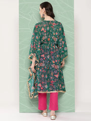 Women Floral Printed Flared Sleeves Patchwork Georgette Kaftan Kurta-AHKFCRDP-6069-ICH