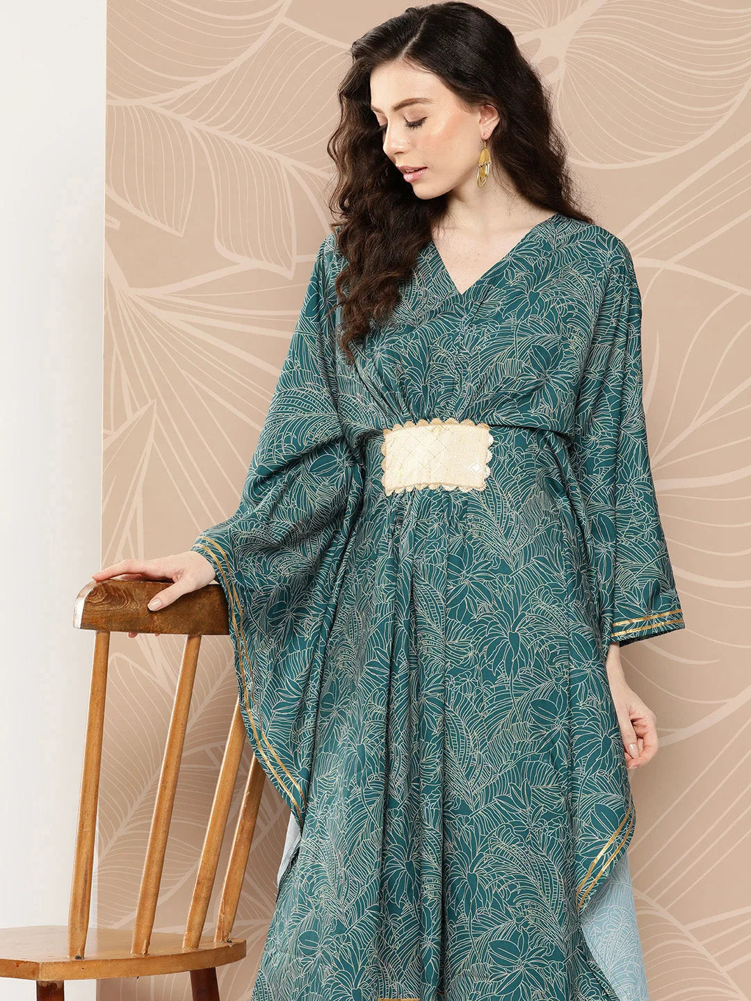 Floral Printed Kaftan Kurta with Belt | Women's Kaftan Dresses