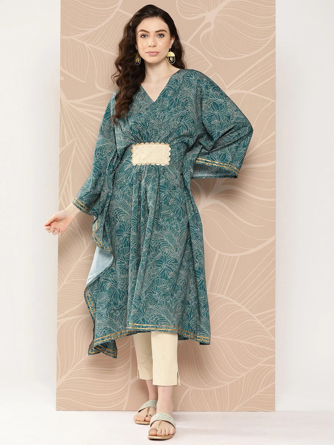 Floral Printed Kaftan Kurta with Belt | Women's Kaftan Dresses
