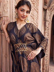 Black & Copper Printed Flared Sleeve Kaftan Kurta-AHKFCRFP-6028-FF
