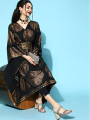 Black & Copper Printed Flared Sleeve Kaftan Kurta-AHKFCRFP-6028-FF