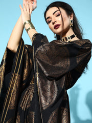 Black & Copper Printed Flared Sleeve Kaftan Kurta-AHKFCRFP-6028-FF