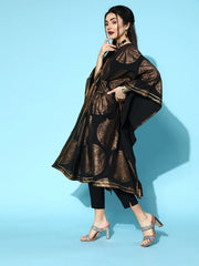 Black & Copper Printed Flared Sleeve Kaftan Kurta-AHKFCRFP-6028-FF