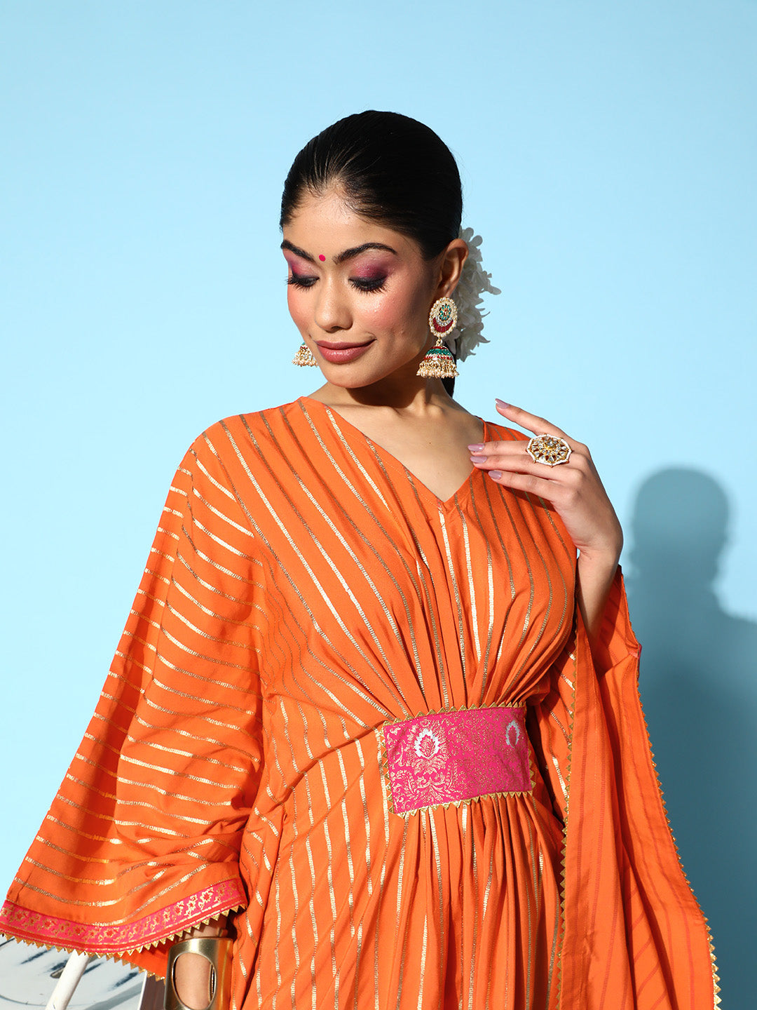 Orange & Gold Striped Kaftan - Women's Resort Wear Kaftans