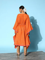Orange & Gold-Toned Striped Gotta Patti Kaftan Kurta-AHKFCRFP-6055