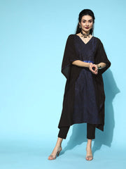 Black Crepe Glitter Printed Kaftan Kurta-AHKFCRGL-6040-FF