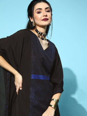 Black Crepe Glitter Printed Kaftan Kurta-AHKFCRGL-6040-FF