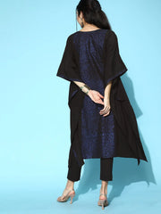 Black Crepe Glitter Printed Kaftan Kurta-AHKFCRGL-6040-FF