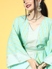 Sea Green Printed Kaftan Kurta-AHKFCRPG-6039-FF
