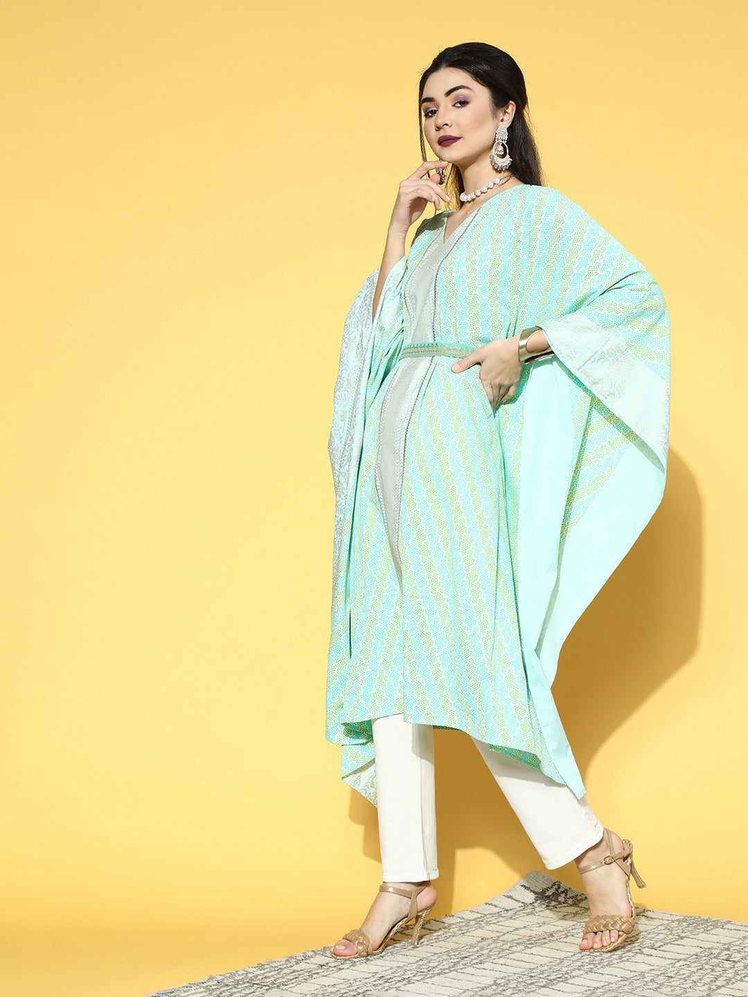 Sea Green Printed Kaftan | Resort Wear Kaftans for Women
