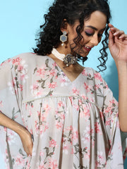 Grey Georgette Floral Printed Kaftan Kurta-AHKFGRDP-6036-FF