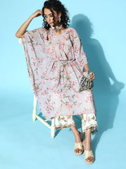 Grey Georgette Floral Printed Kaftan Kurta-AHKFGRDP-6036-FF