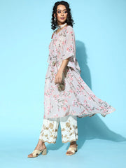 Grey Georgette Floral Printed Kaftan Kurta-AHKFGRDP-6036-FF