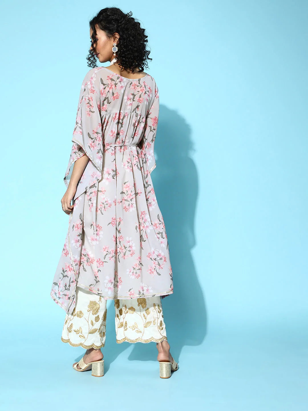 Grey Floral Kaftan Kurta | Women's Resort Wear Kaftan Dresses