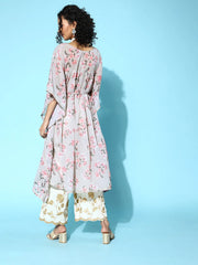 Grey Georgette Floral Printed Kaftan Kurta-AHKFGRDP-6036-FF