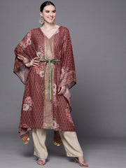 Maroon Floral Printed Kaftan Kurta-AHKFGRDPFP-6052-FF