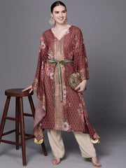 Maroon Floral Printed Kaftan Kurta-AHKFGRDPFP-6052-FF