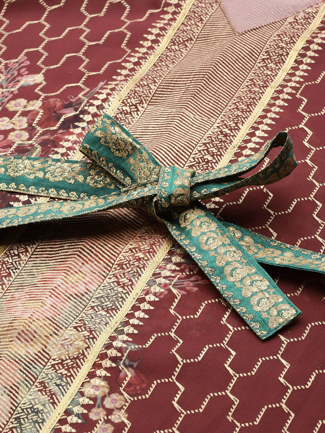 Maroon Floral Kaftan Kurta - Printed Kaftans for Women Online