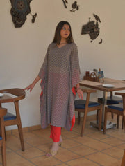Grey & Golden Printed Kaftan Kurta-AHKFGRFPDS-6023