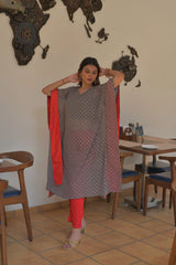 Grey & Golden Printed Kaftan Kurta-AHKFGRFPDS-6023