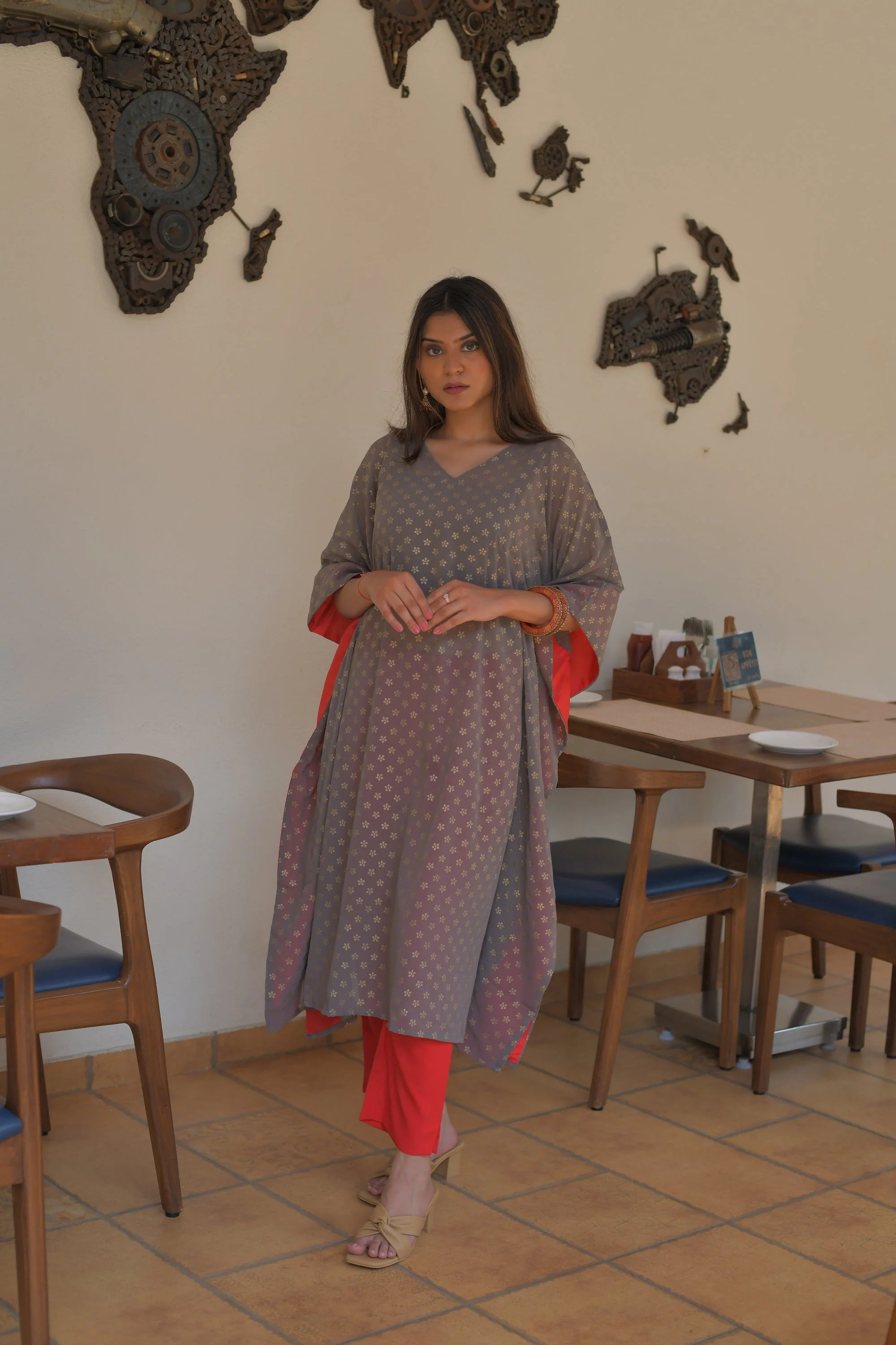 Grey & Golden Kaftan: Stylish Printed Kaftans & Women's Dresses