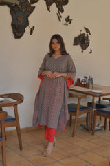 Grey & Golden Printed Kaftan Kurta-AHKFGRFPDS-6023