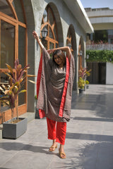 Grey & Golden Printed Kaftan Kurta-AHKFGRFPDS-6023