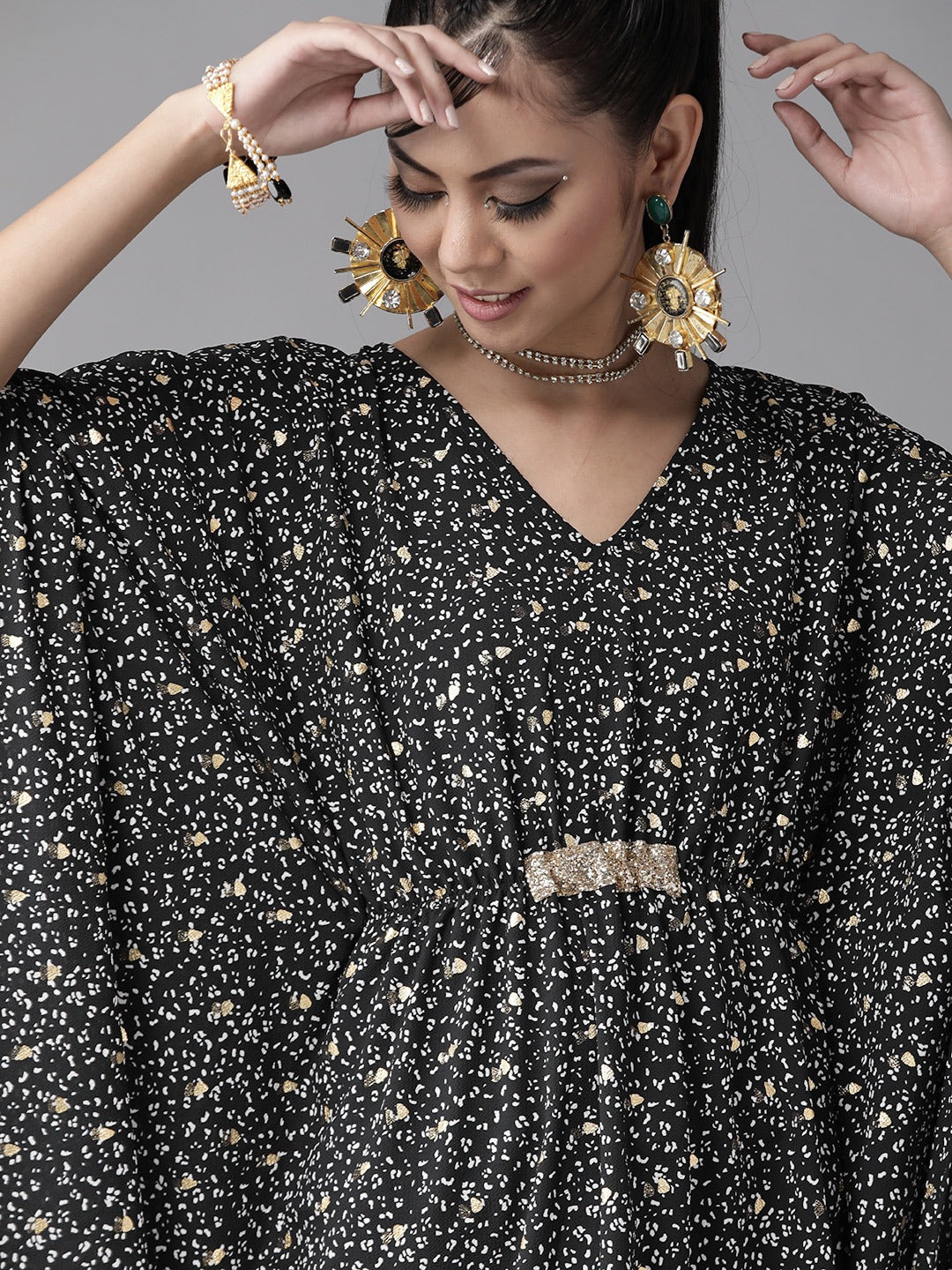 Black & White Printed Kaftan Kurta: Women's Resort Wear