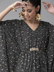 Black & White Printed Flared Sleeves Kaftan Kurta-AHKFMCFPDS-6021