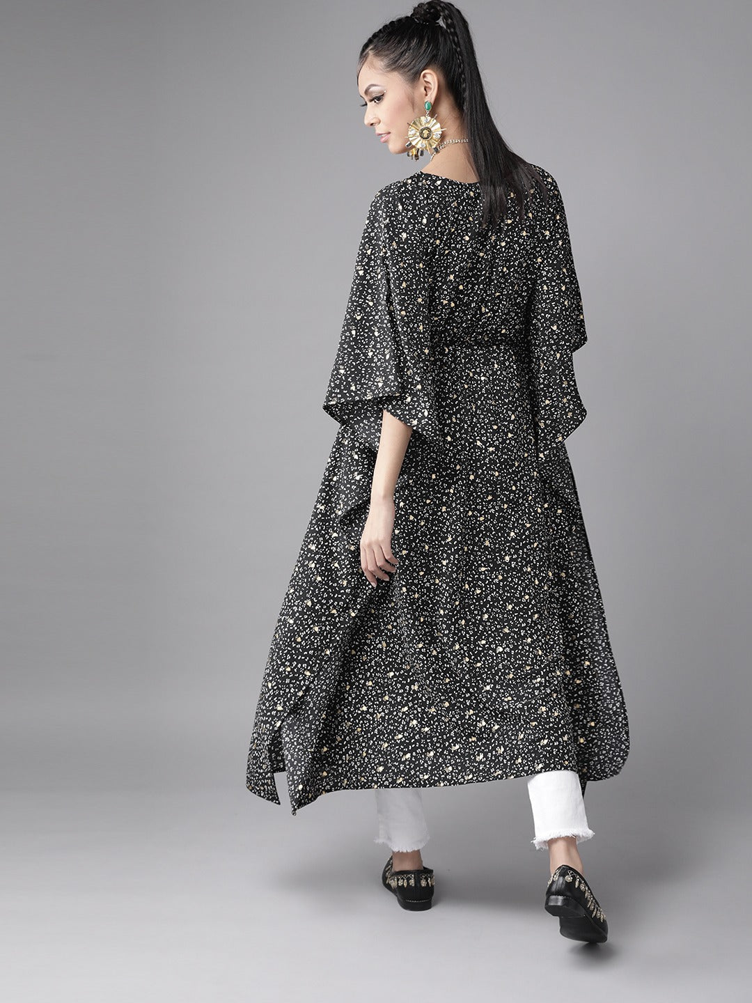 Black & White Printed Kaftan Kurta: Women's Resort Wear