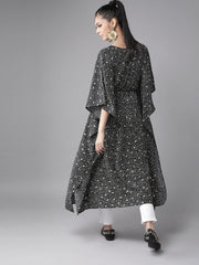 Black & White Printed Flared Sleeves Kaftan Kurta-AHKFMCFPDS-6021