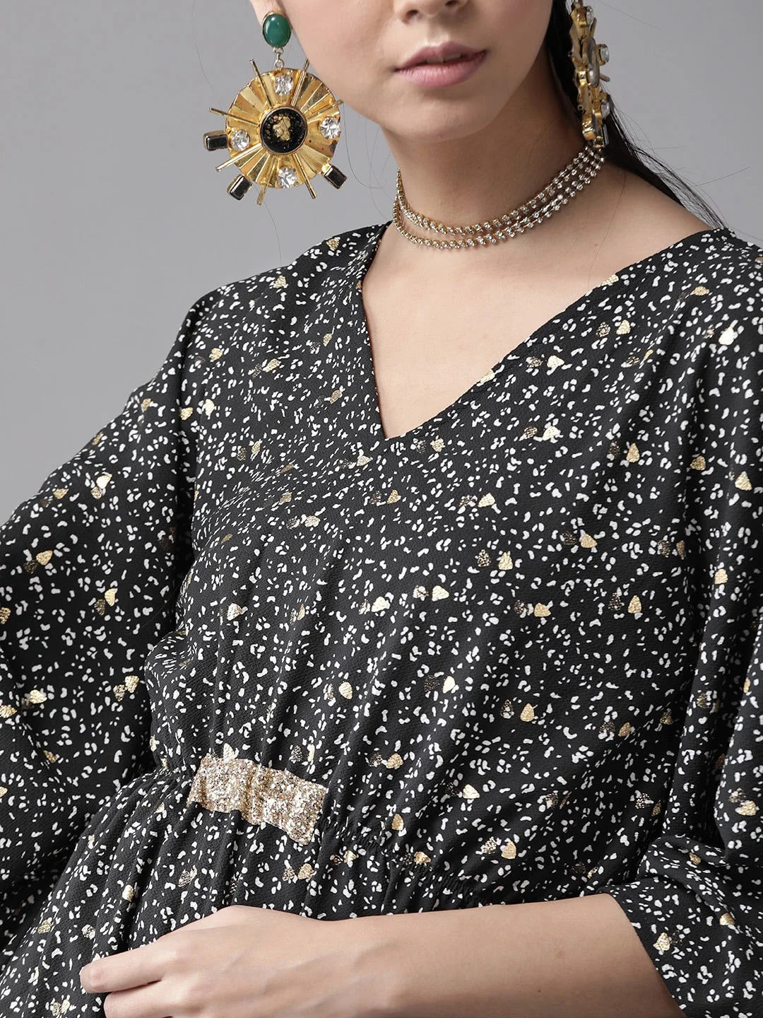 Black & White Printed Kaftan Kurta: Women's Resort Wear