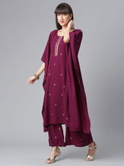 Wine and Gold Glitter Print Kaftan with Palazzo-AHKFPN-COMBO-343
