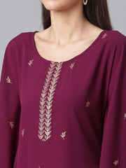 Wine and Gold Glitter Print Kaftan with Palazzo-AHKFPN-COMBO-343