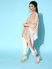 Multi Color Striped Printed Kaftan Kurta With Trousers-AHKFPN-COMBO-438-FF