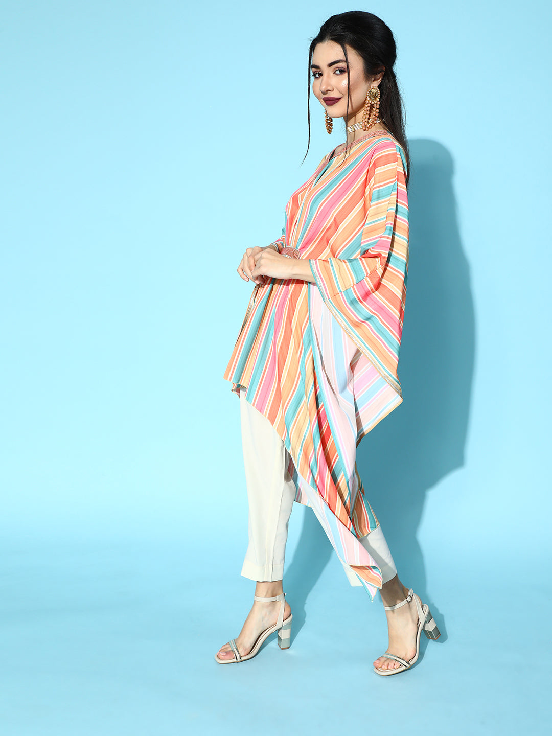 Striped Kaftan Kurta with Trousers | Indian Women's Kurta Sets