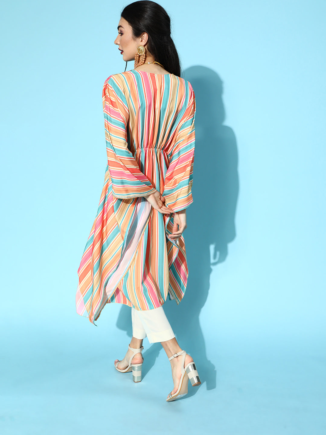 Striped Kaftan Kurta with Trousers | Indian Women's Kurta Sets