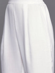 White Yoke Design Aari Work Pashmina Kurta with Trousers-AHKFPN-COMBO-591