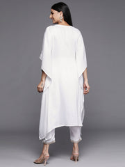 White Yoke Design Aari Work Pashmina Kurta with Trousers-AHKFPN-COMBO-591