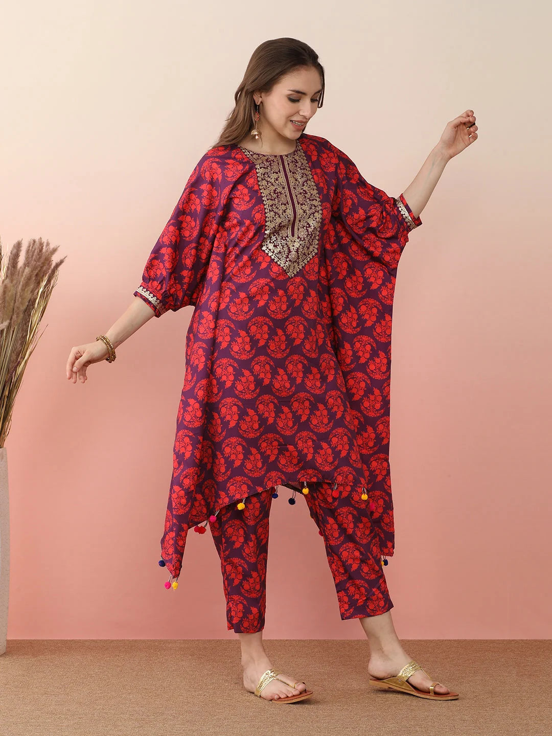 Floral Kaftan Kurta with Trousers | Women's Designer Kurta Sets