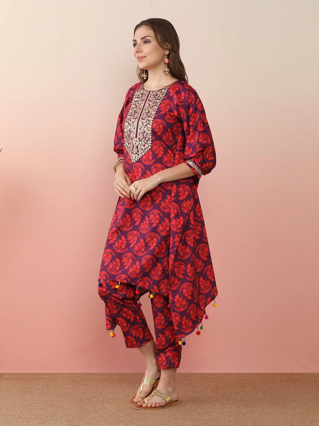 Floral Kaftan Kurta with Trousers | Women's Designer Kurta Sets