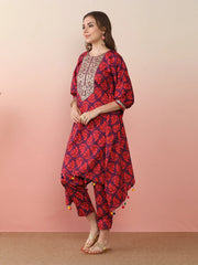 Floral Printed Regular Kaftan Kurta with Trousers-AHKFPN-COMBO-870
