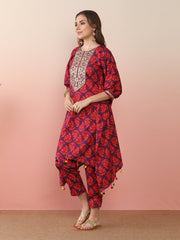 Floral Printed Regular Kaftan Kurta with Trousers-AHKFPN-COMBO-870